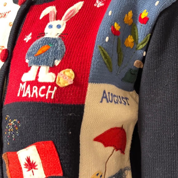 Vintage Rainbow Bridge Embroidered Calendar Cardigan Sweater Size Small - Picture 6 of 16